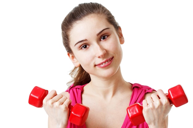 Fitness Workout Sporty Woman Doing Bicycle Crunch Abs Exercise Lying On Floor Over Pink And Blue Neon Studio Background Determined Lady Wearing White Fitwear Training Flexing Abdominal Muscles