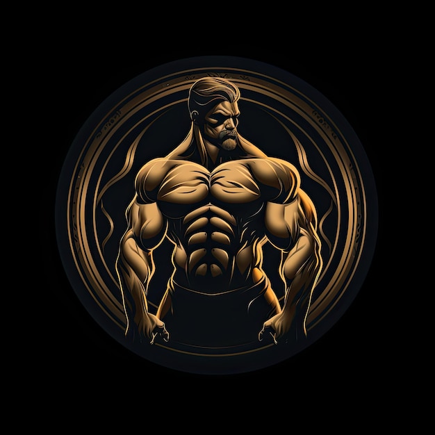 Fitnessclub embleem badge logo of t-shirt printontwerp met gespierde man en barbell Vector illus