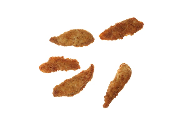 Photo five chicken strips isolated on white background