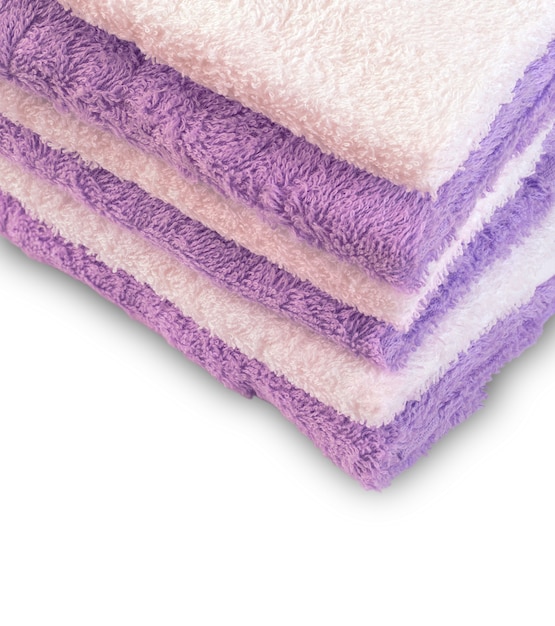 Five colored towels on white background