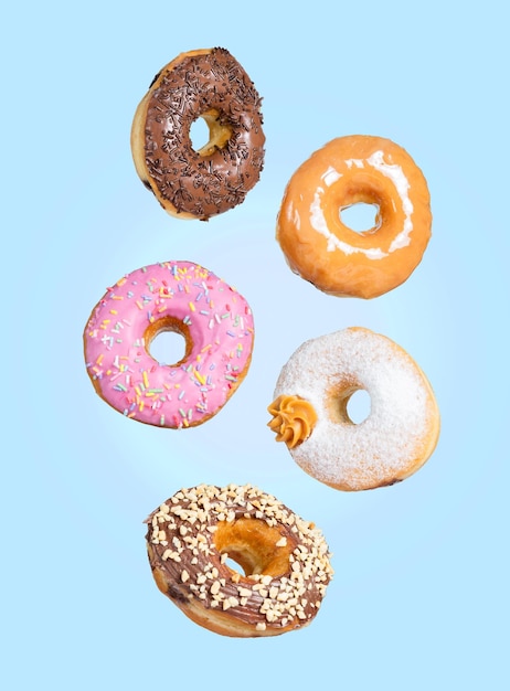 Five Donuts on blue background