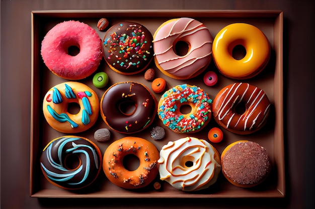 Five donuts glazed with sprinkles isolated on transparent background