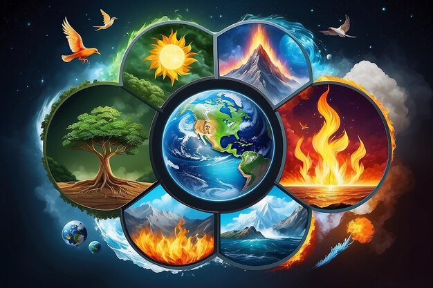 Photo five elements of nature air water fire earth space creation of natures force