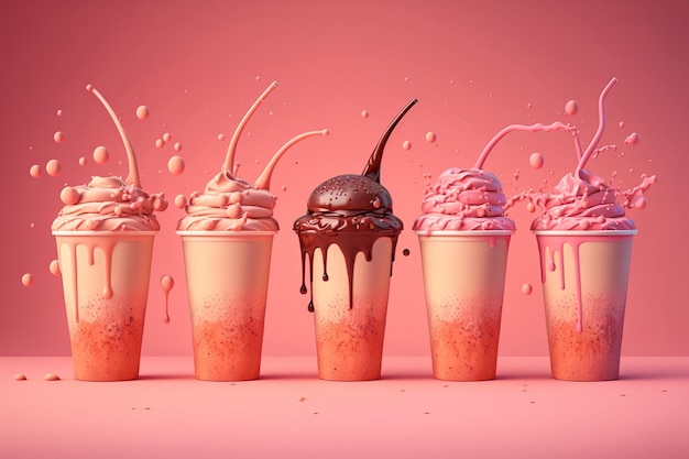 Five Extreme milkshakes with chocolate cookies and sweets