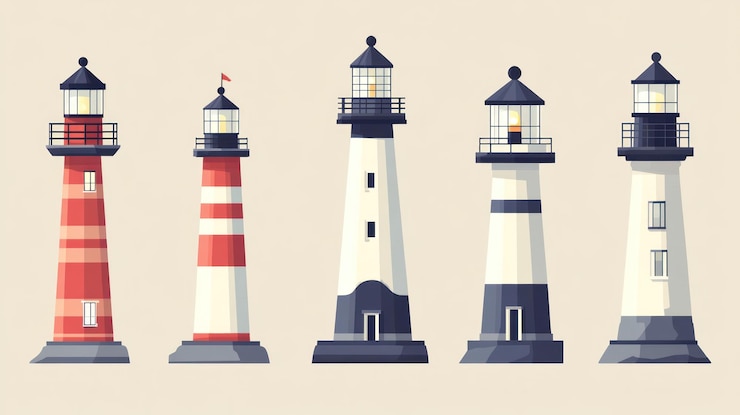 Photo five lighthouses illustration