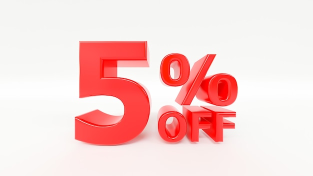 Five percent off 3d text on whie background