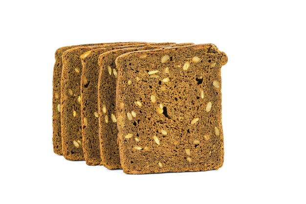 Photo five pieces of coarse-milled bread isolated