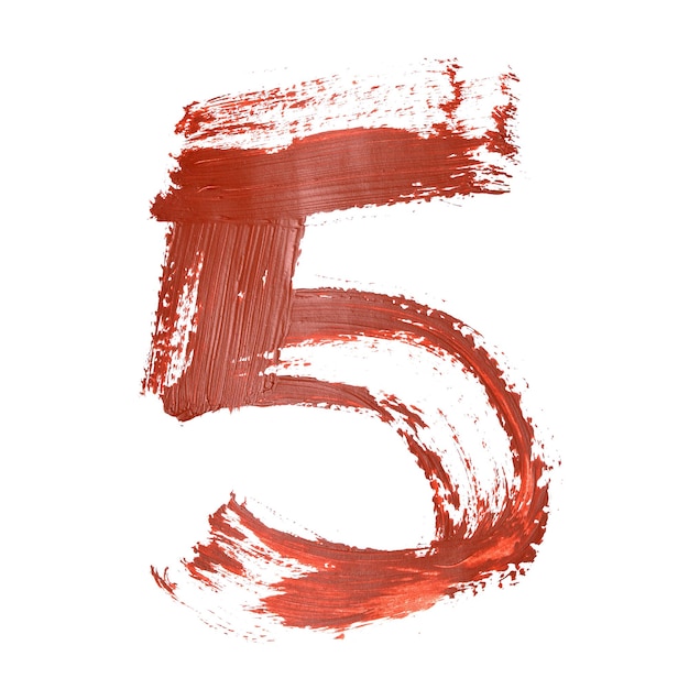 Five - Red numbers over white background