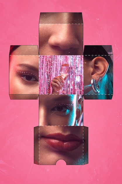 five senses collage with glass