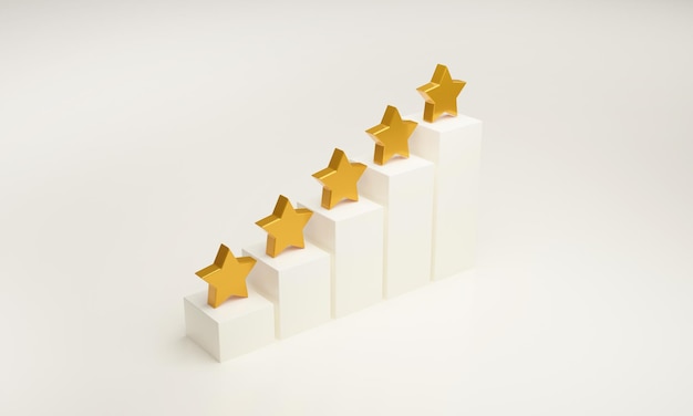 Five star gradient gold star icon on bar graph on white\
background