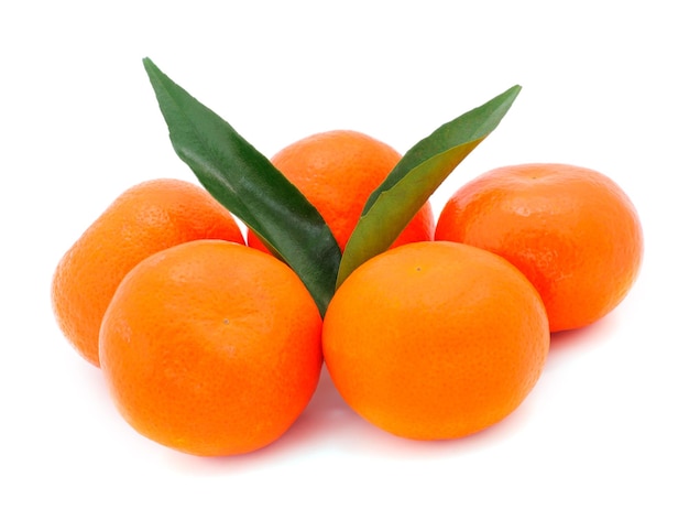 Five tangerines isolated