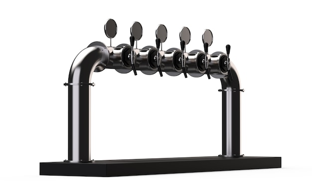 Photo five tap beer pump tower with handle and dispenser 3d illustration