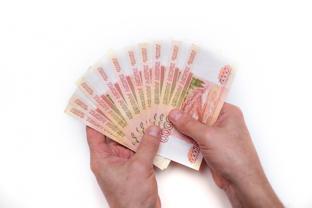 Five thousand russian rubles in hand isolated