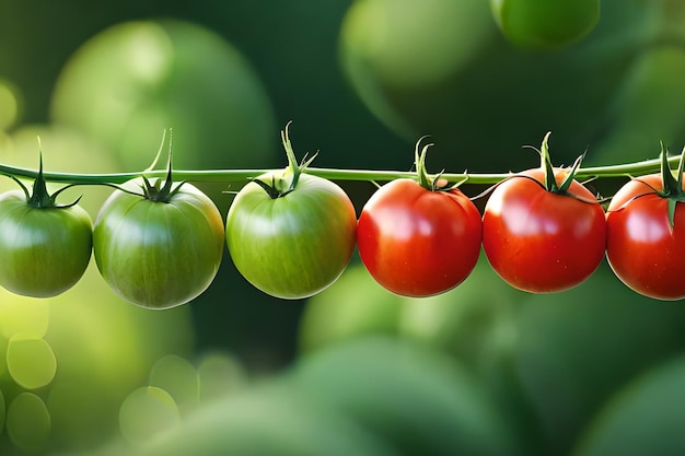 Five tomatoes on a vine