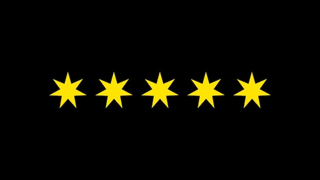 Photo five yellow stars aligned horizontally on a black background