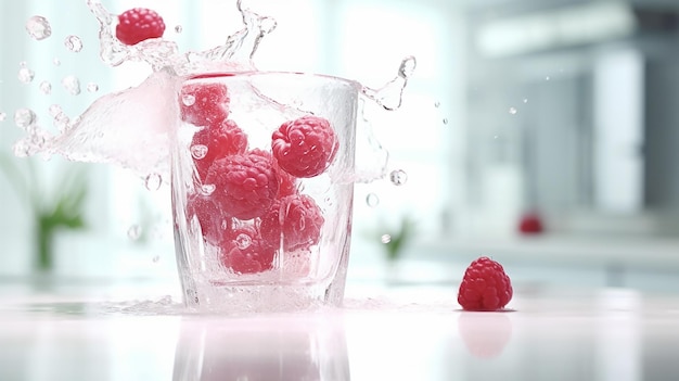 Fizzy Delight Raspberry Dropping in Sparkling Water