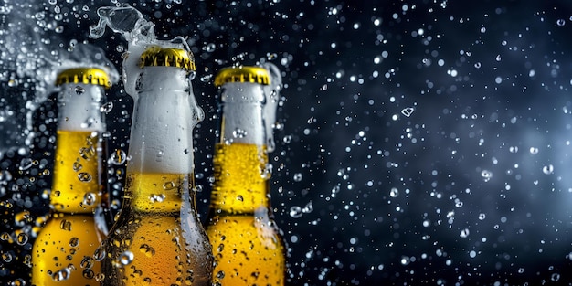 Fizzy Symphony Beer Bottles Crowned with Bubbles A Dance of Droplets in Midnight Hues