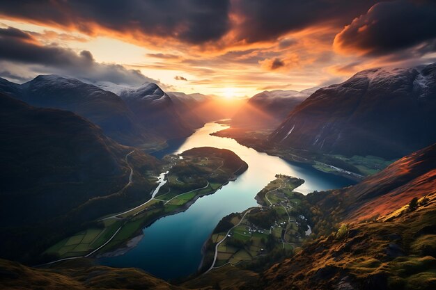 Fjorden en heuvels Noorse landschapsfoto