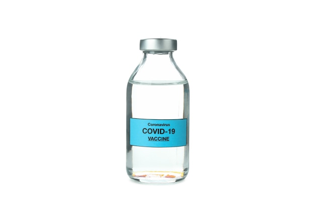 Flacon met Covid - vaccin 19 geïsoleerd op een witte achtergrond