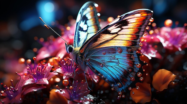 Fladderende elegantie Delicate vlinder op blauwe bloesem