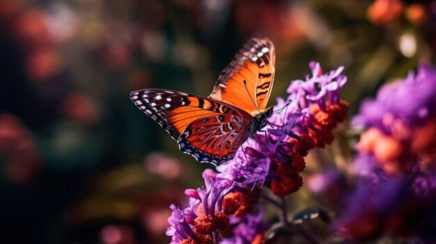 Fladderende schoonheid Een majestueuze vlinder op een tere bloem GenerativeAI