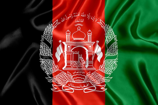 Flag of Afghanistan silk close-up