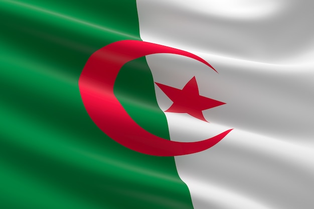 Flag of Algeria. 3d illustration of the algerian flag waving.