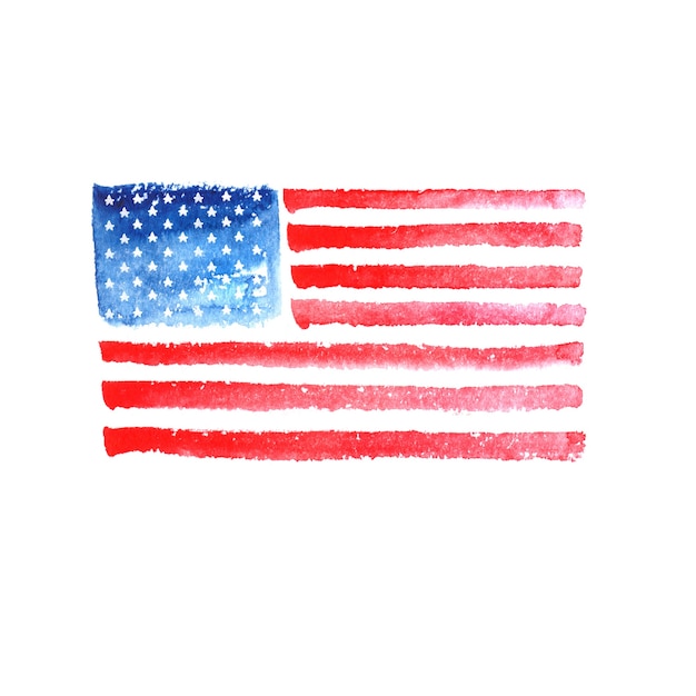 アメリカの国旗白い背景に手描きの水彩画