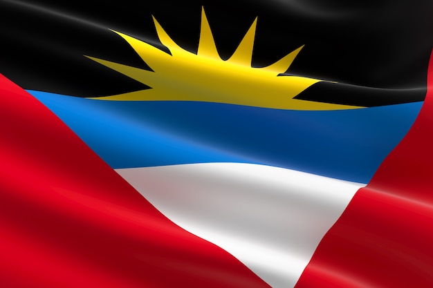 Flag of Antigua and Barbuda. 3d illustration of the antiguan flag waving.