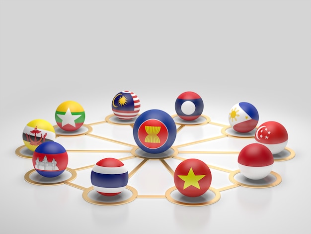 ASEAN countries.3d 렌더링의 국기입니다.