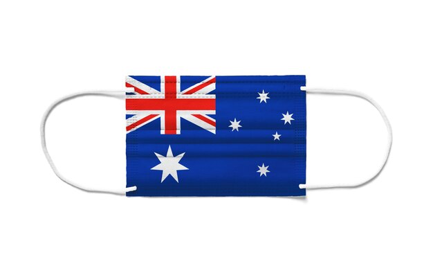 Photo flag of australia on a disposable surgical mask. white background isolated