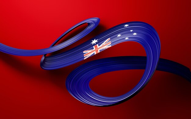 Flag of Australia waving ribbons 3d illustration on Red background