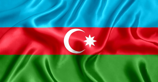 Flag of Azerbaijan silk close-up background