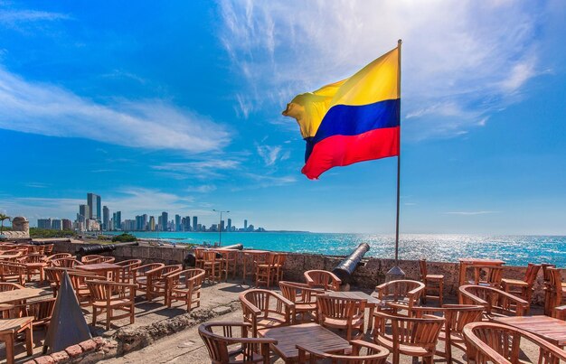 Flag on beach against sky