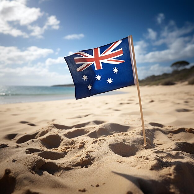 Photo a flag on a beach with the australian flag in the sun