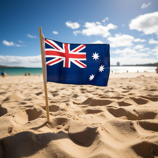 Photo a flag on a beach with the australian flag in the sun