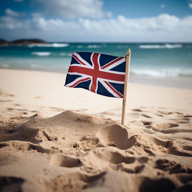 Photo a flag on a beach with the australian flag in the sun