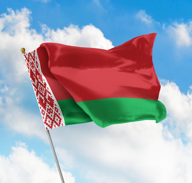 Flag of Belarus Raised Up in The Sky