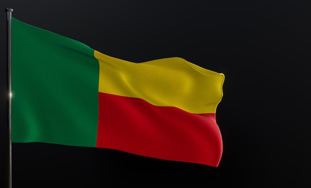 Flag Benin Fabric flag Benin on the black background Copy space 3D work and 3D illustration