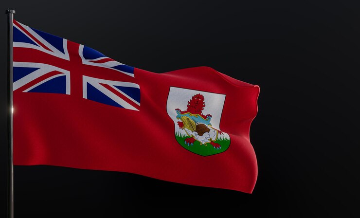 Flag Bermuda Fabric flag Bermuda on the black background Copy space 3D work and 3D illustration
