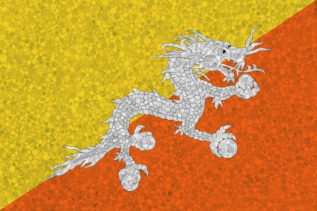 Flag of Bhutan on styrofoam texture