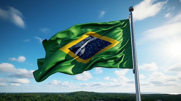 Flag of brazil flying in the wind on a sunny day generative ai