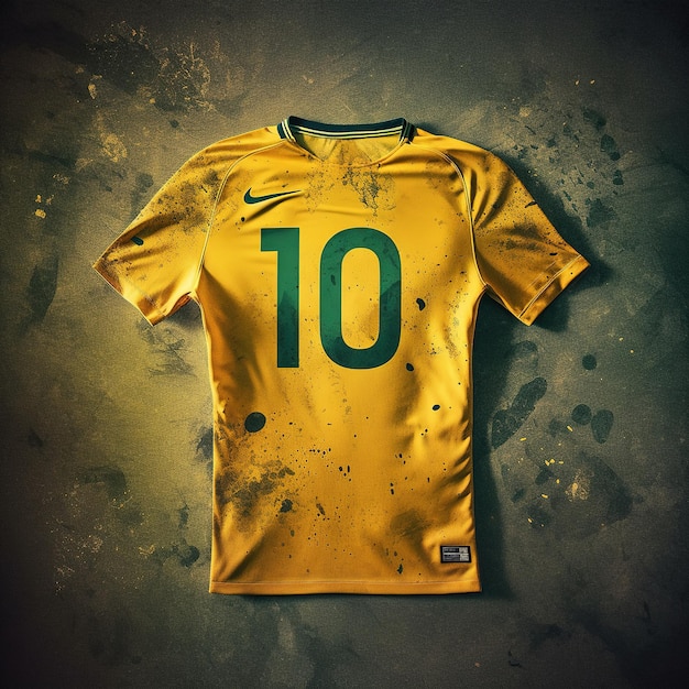 Foto bandiera della maglia da calcio brasiliana o maglietta da calcio mock up con logo piattoai generato