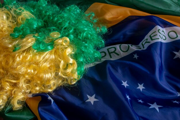 Flag of Brazil in a wave like wind and filling the frame