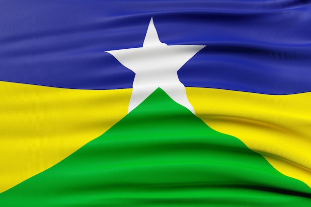 Flag of the Brazilian state Rondonia in 3d render with fabric texture