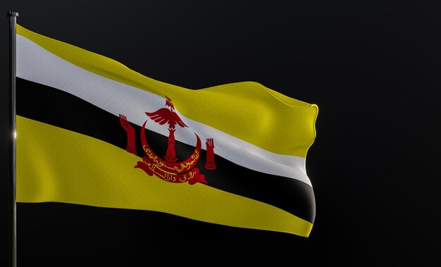 ブルネイの国旗 布地 黒地にブルネイの国旗 コピースペース 3D作品と3Dイラスト