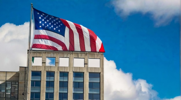 Foto una bandiera su un edificio che dice usa su di esso