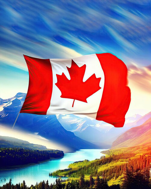 Flag of canada with a mountain in the background