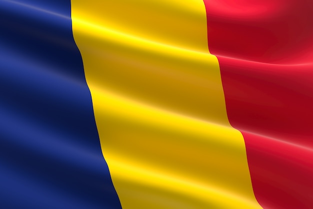 Flag of Chad. 3d illustration of the chadian flag waving.