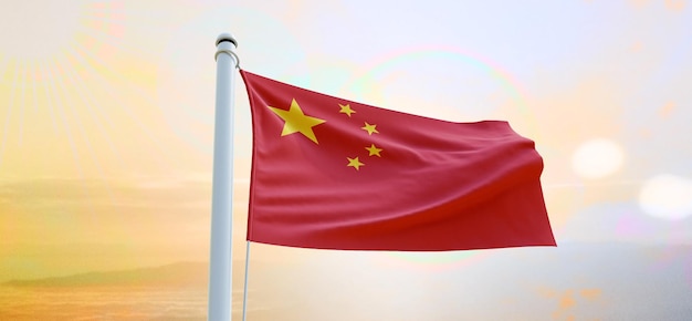 Flag of china 3d flag waving banner and background